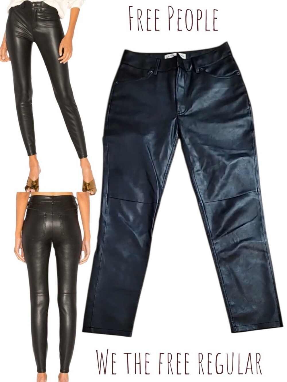Free People We The Free Women Regular Vegan Leather Slim Pants ankle crop Black